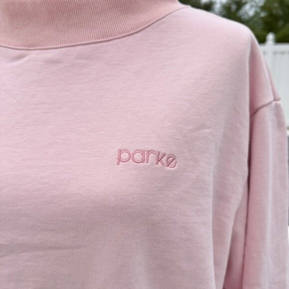 Parke Embroidered Classic Mockneck Sweatshirt inPeony L/XL - Picture 3 of 7